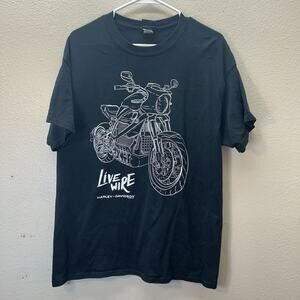 Harley Davidson Shirt SZ‎ L Black White Motorcycle Live Wire Biker Road Mens